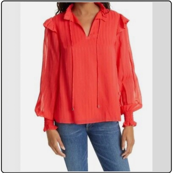 Ted Baker Camilmi Women’s Blouse Long Sleeve Ruffle Coral Red Size 2 ( US - Picture 1 of 8